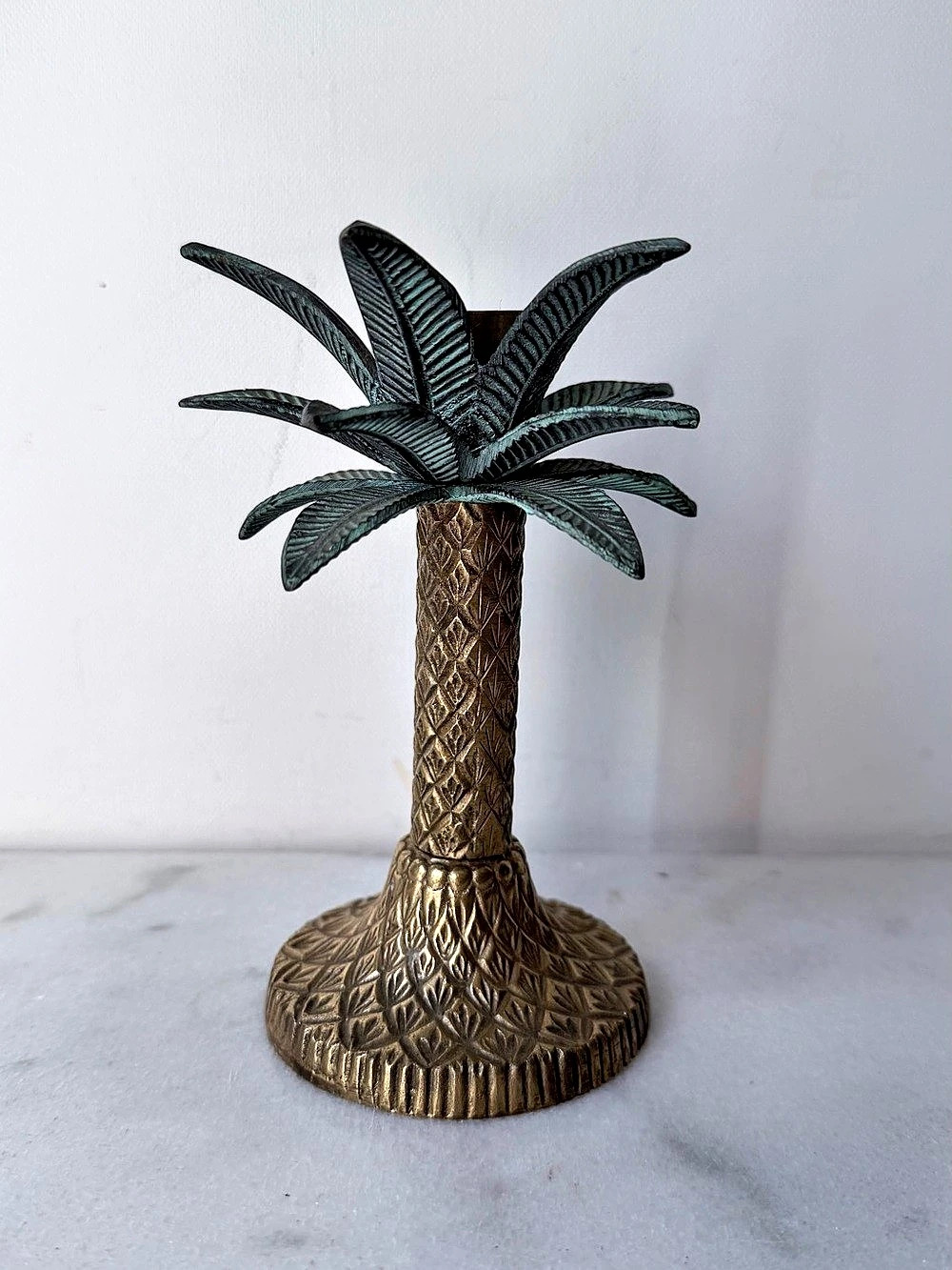 Palm Tree Candle Holder Decor Gold & Green
